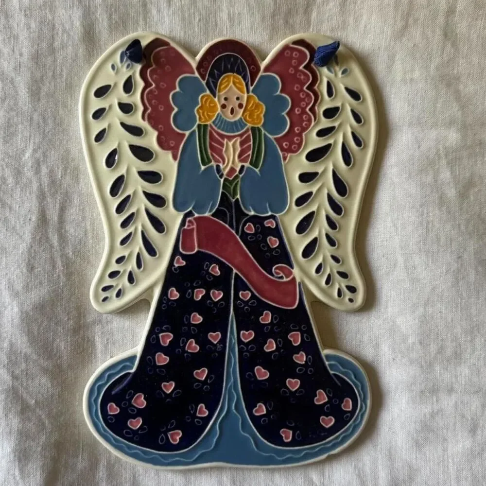 J Dubin Designs Colorful Eclectic Hanging Ceramic Angel